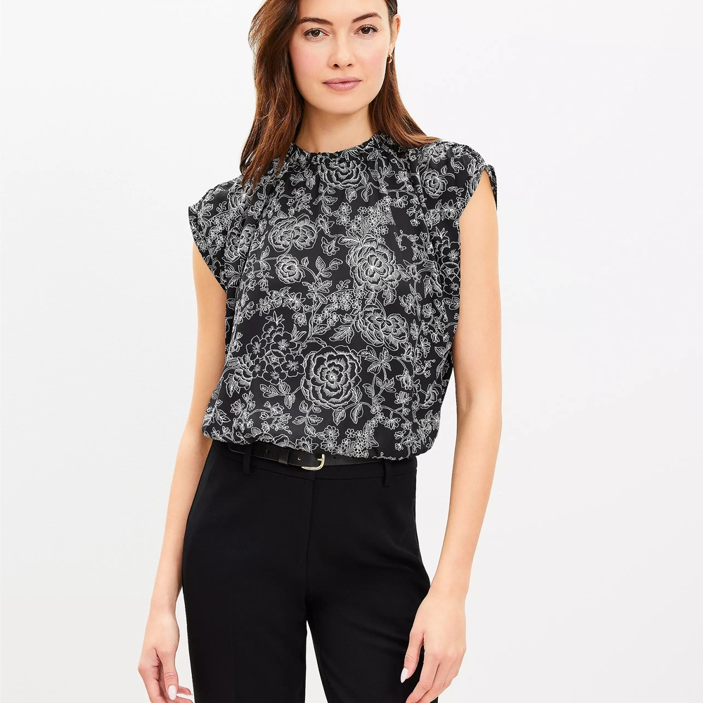 Floral Black and White Women's Top